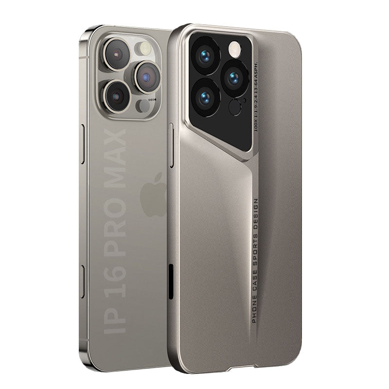 Titanium Gray matte iPhone case with angled camera frame on a white background