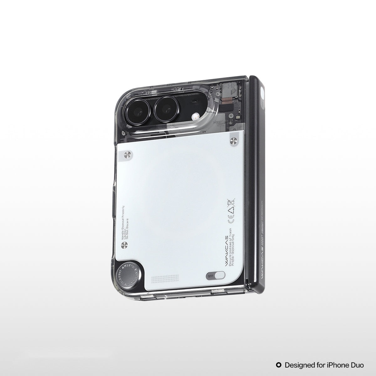 Gloss see-through iPhone Duo case on a white background with the camera module at top