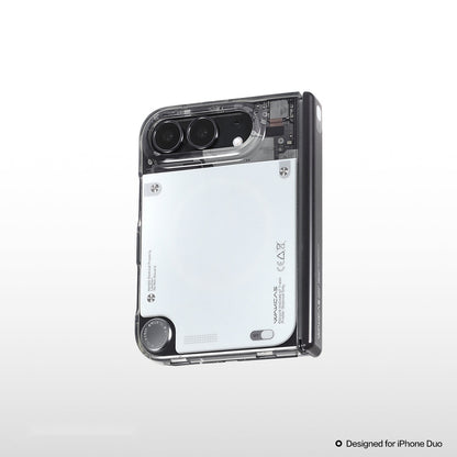 Gloss see-through iPhone Duo case on a white background with the camera module at top