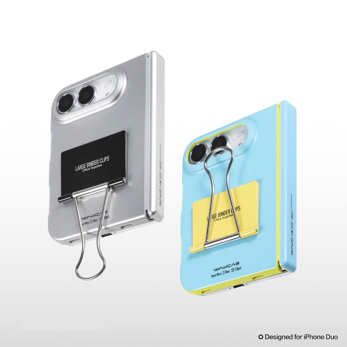Silver and Blue file folder iPhone Duo cases side by side