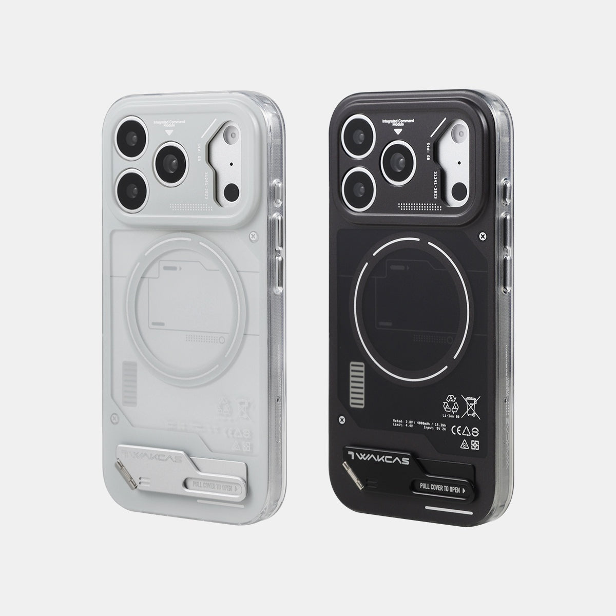 Grey and black battery module cases side by side