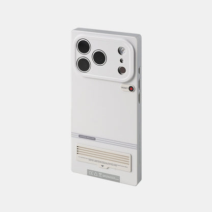 Gray square retro terminal MagSafe iPhone case, rear view