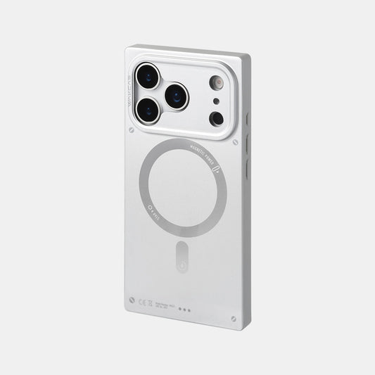 Matte silver square MagSafe iPhone case, rear view