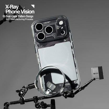 Black see-through case behind a magnifying glass prop