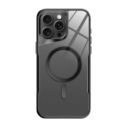 Black-frame clear MagSafe iPhone case with lens rings
