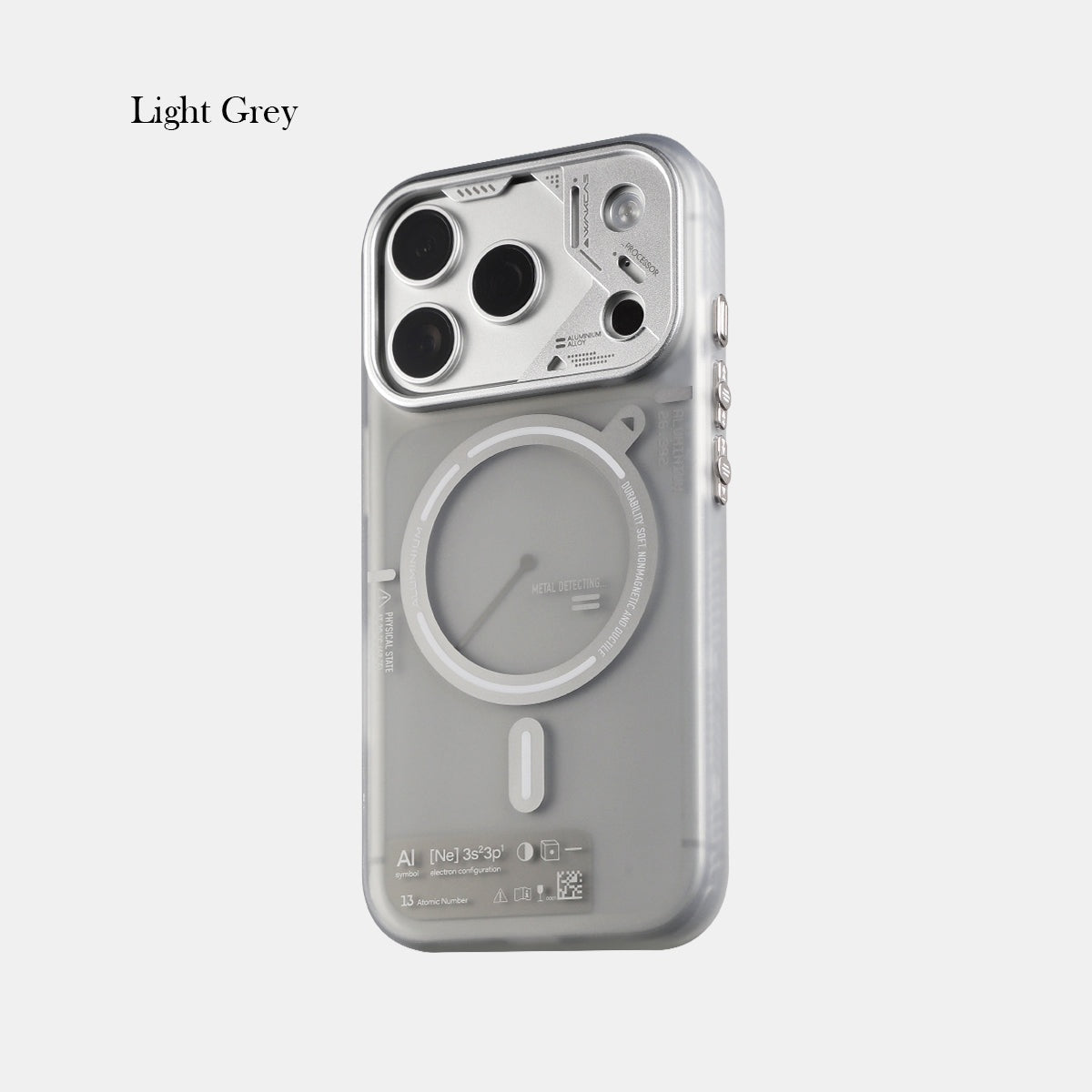 iPhone 17 Pro Max frosted gray translucent case in light gray, back view