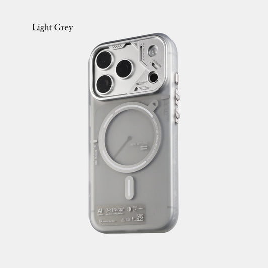iPhone 17 Pro Max frosted gray translucent case in light gray, back view