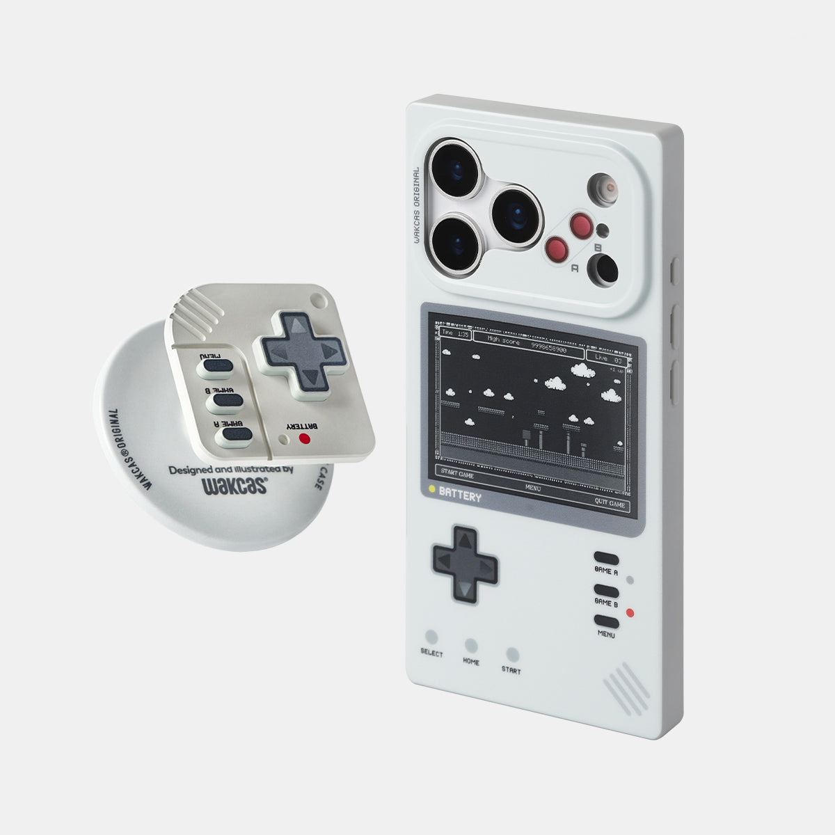 Retro game console case with controller-style magnetic stand