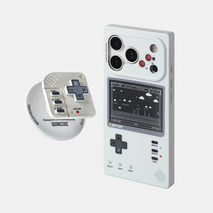 Retro game console case with controller-style magnetic stand
