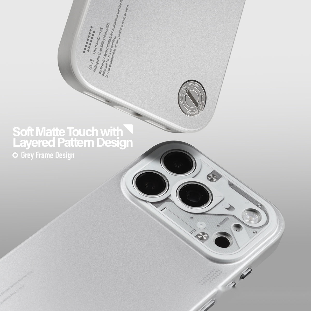 Close-up of the soft matte silver surface and gray frame