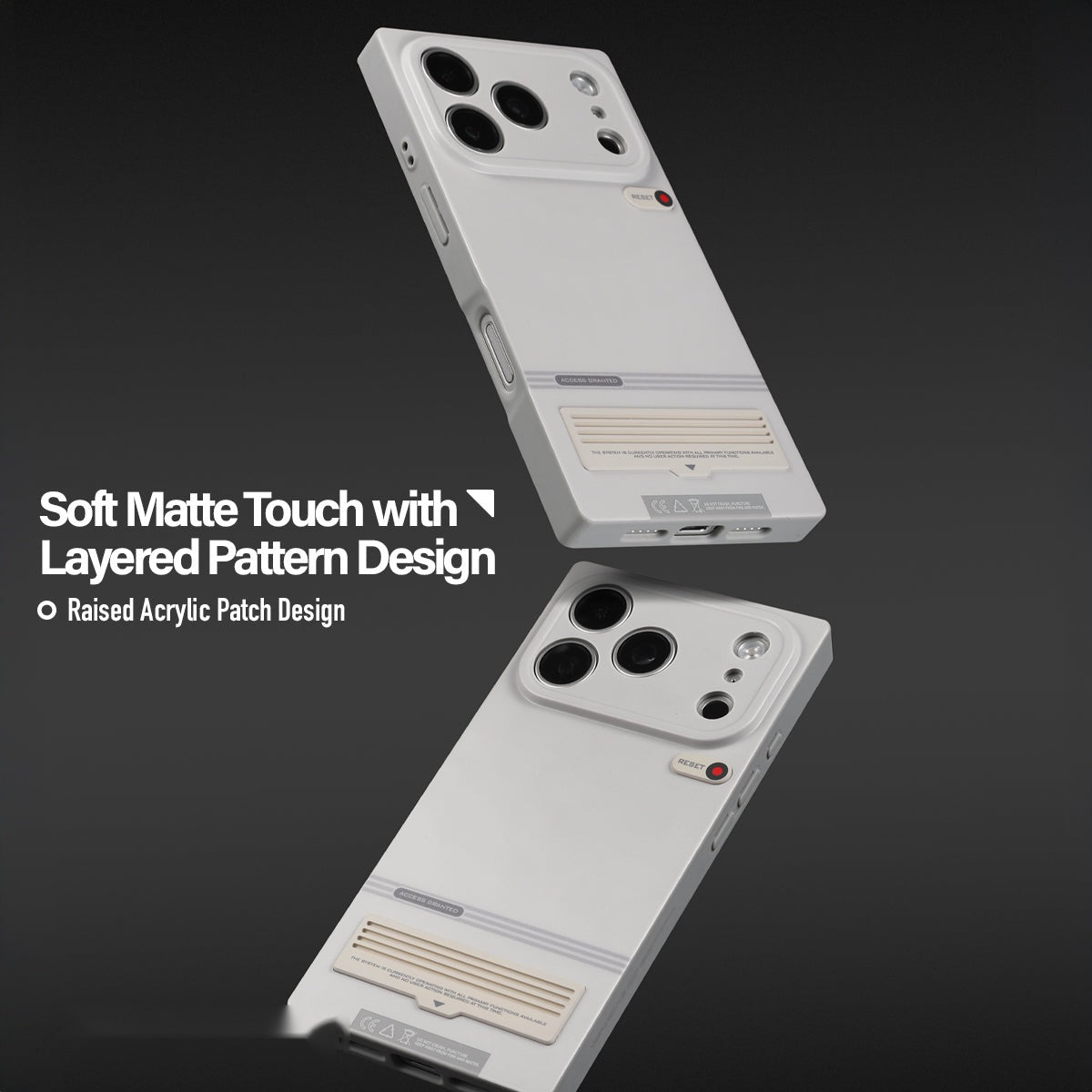 Two retro terminal cases with soft matte touch callout