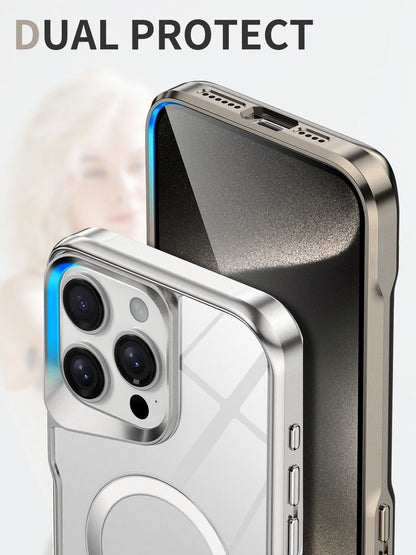 Close-up of clear iPhone case corner and silver frame edge