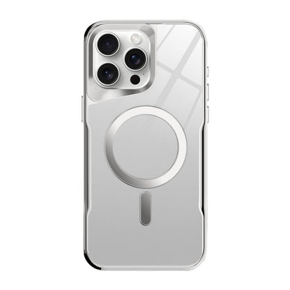 Silver-frame clear MagSafe iPhone case with lens rings