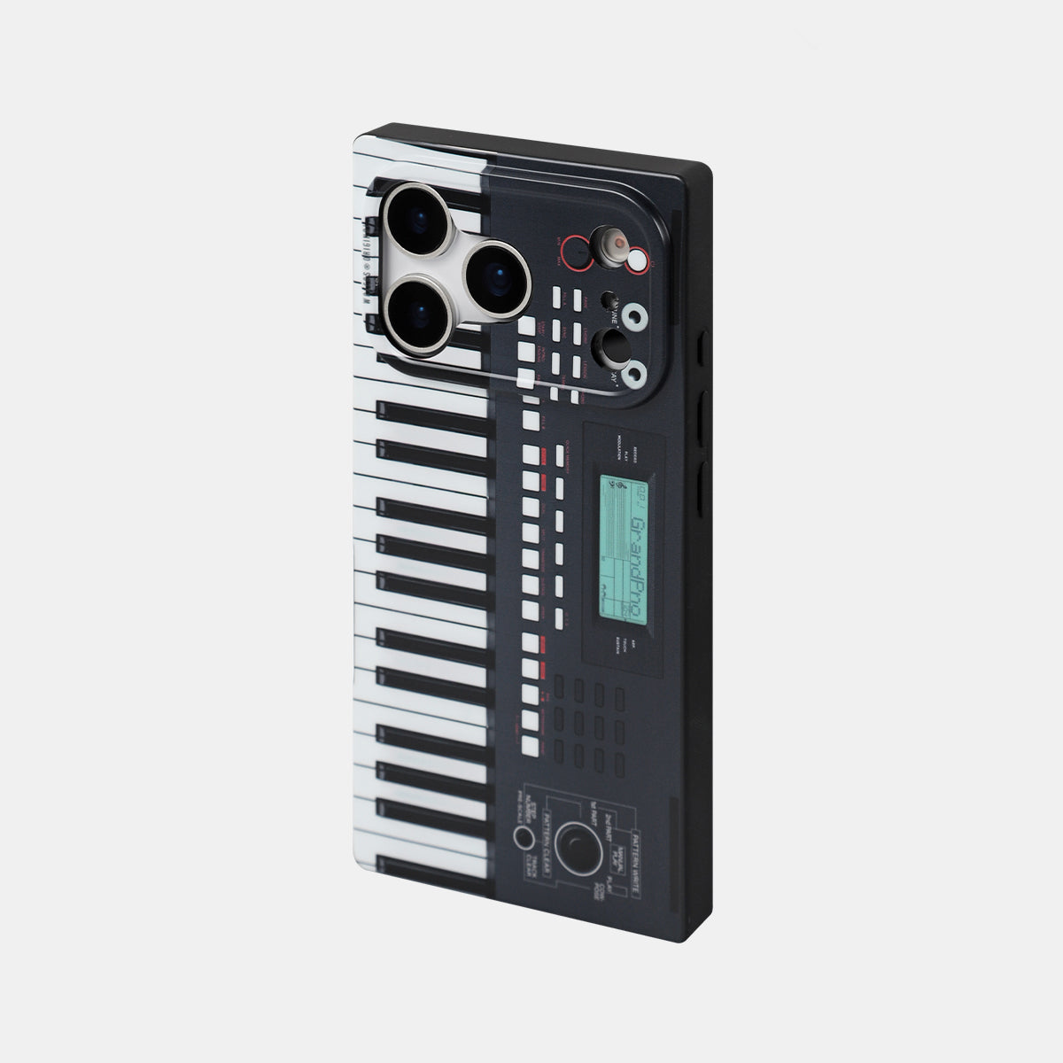 Black piano-key case, angled back view