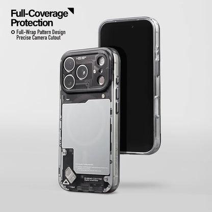 Black see-through case beside a phone, full coverage callout