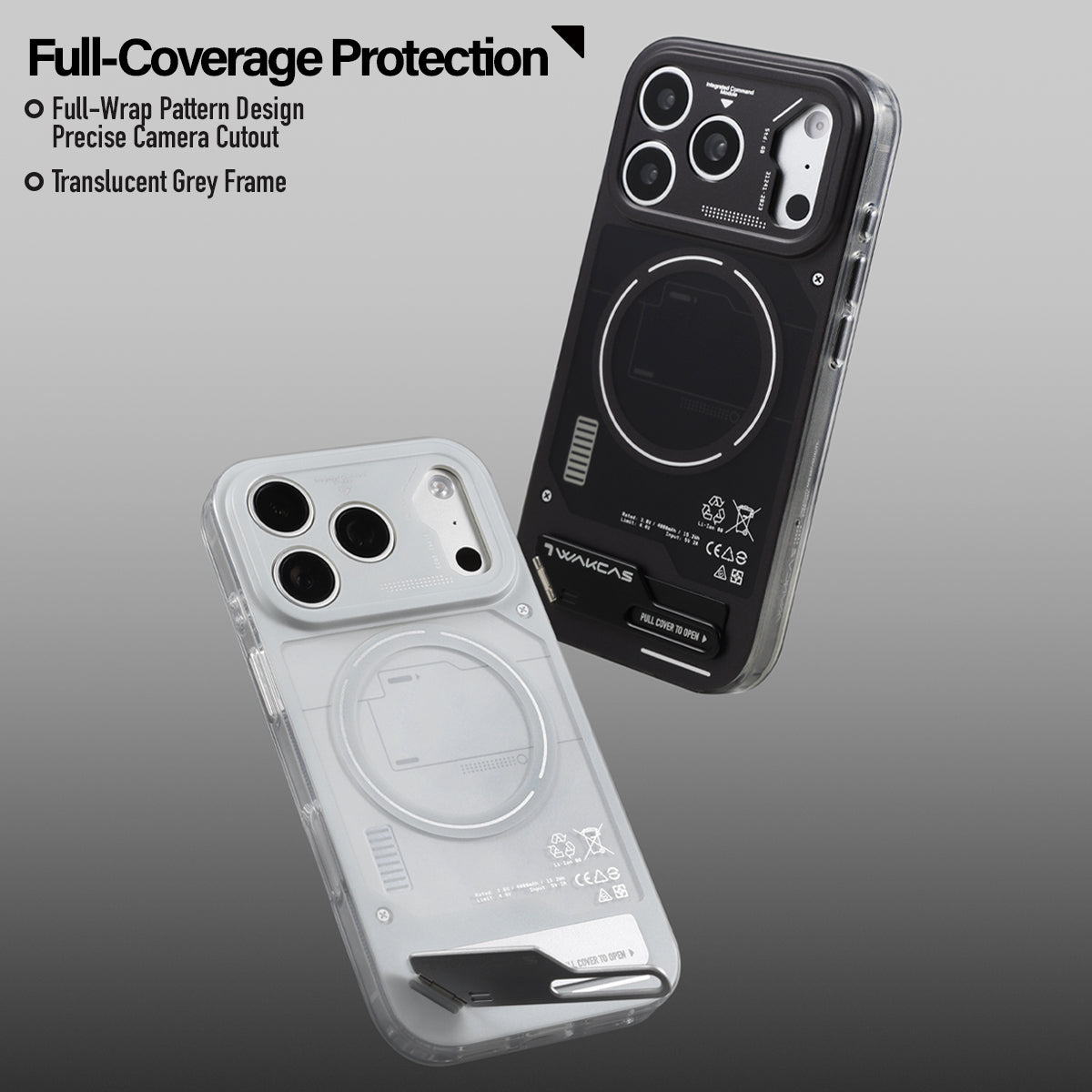 Black and grey cases with full coverage callout