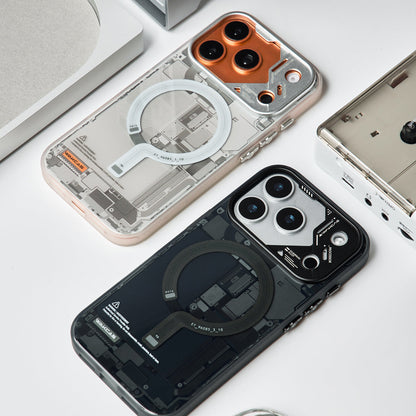 Grey and black circuit board cases lying on a white desk