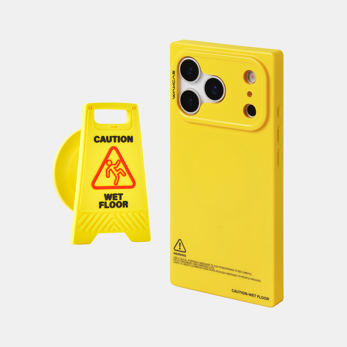 Yellow square case beside the Caution Wet Floor stand