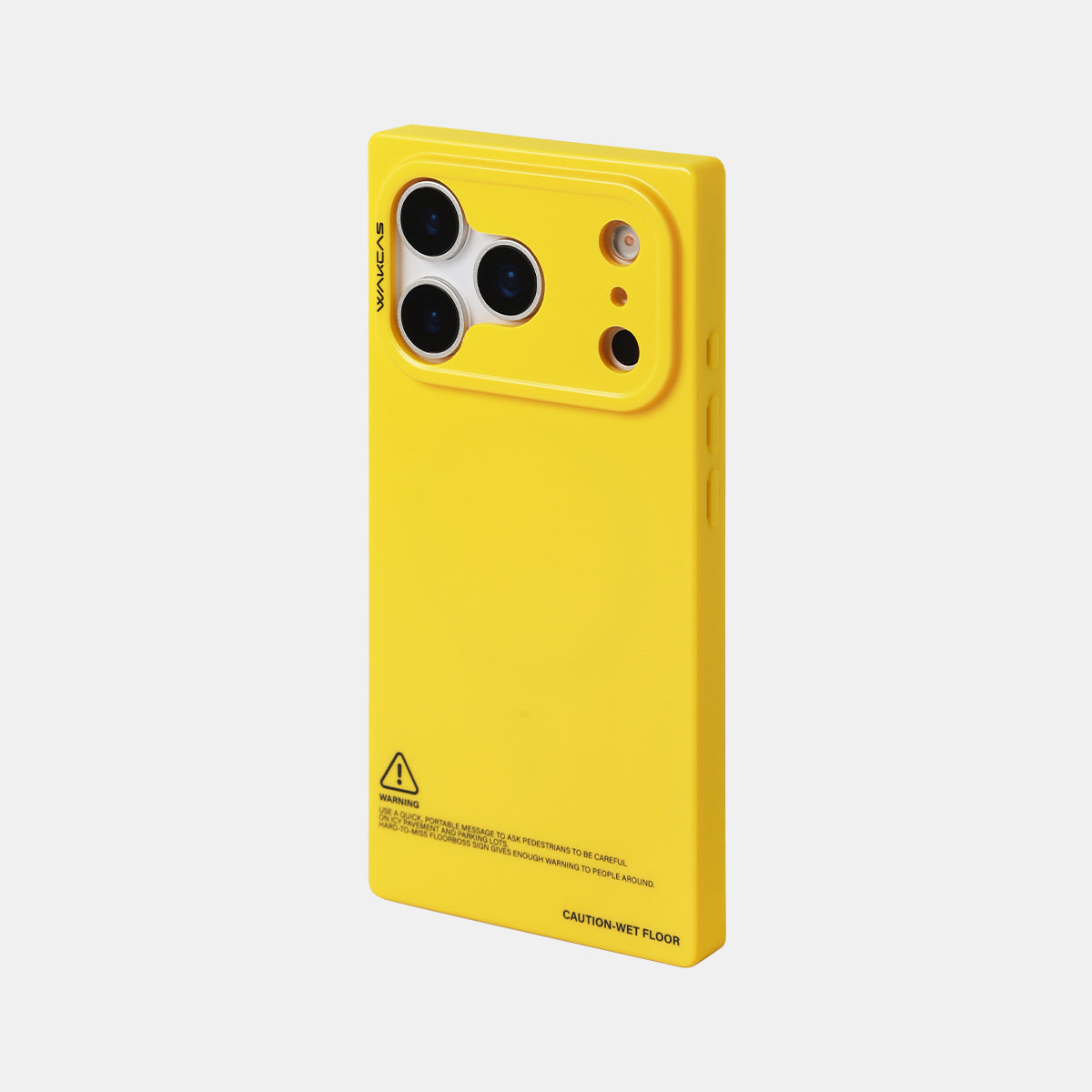 Yellow square case on a light gray background