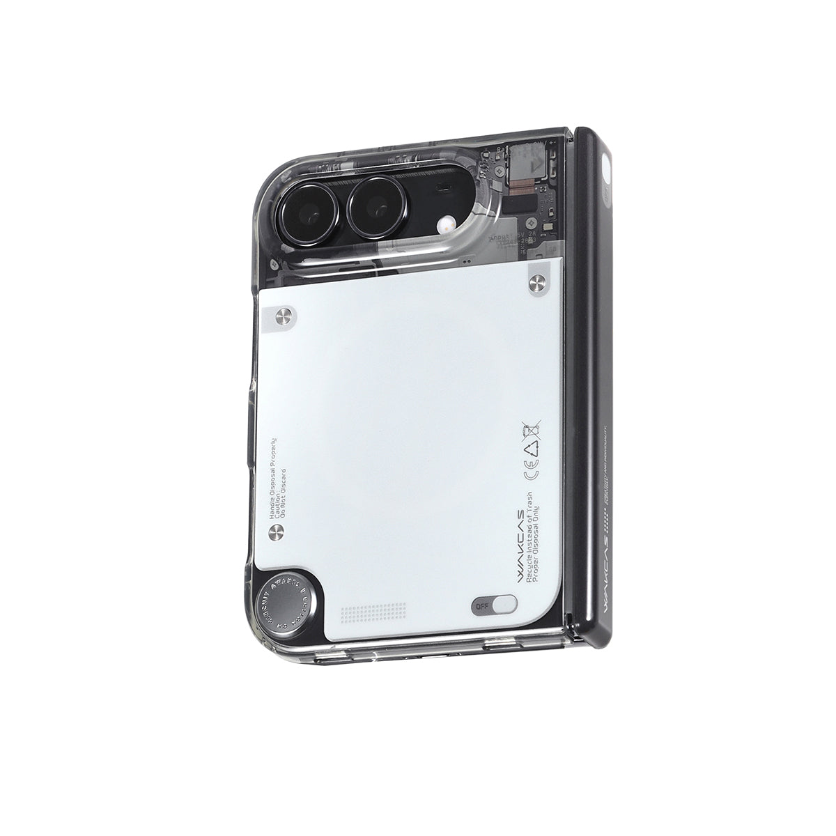 Gloss Black See-Through MagSafe case for iPhone Duo, back view with metal badge