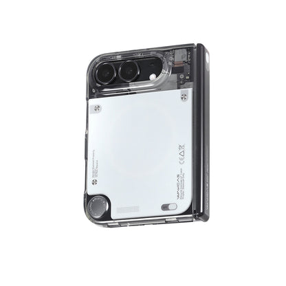Gloss Black See-Through MagSafe case for iPhone Duo, back view with metal badge