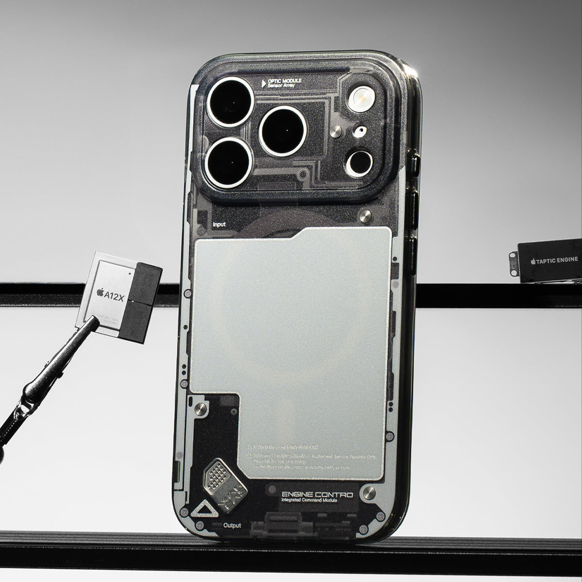 Black see-through case with workshop props