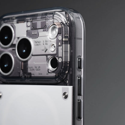 Close-up of side buttons and translucent frame on gloss iPhone case