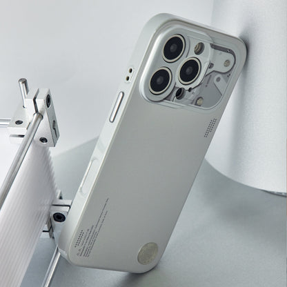 Chrome silver case side profile showing the metal buttons