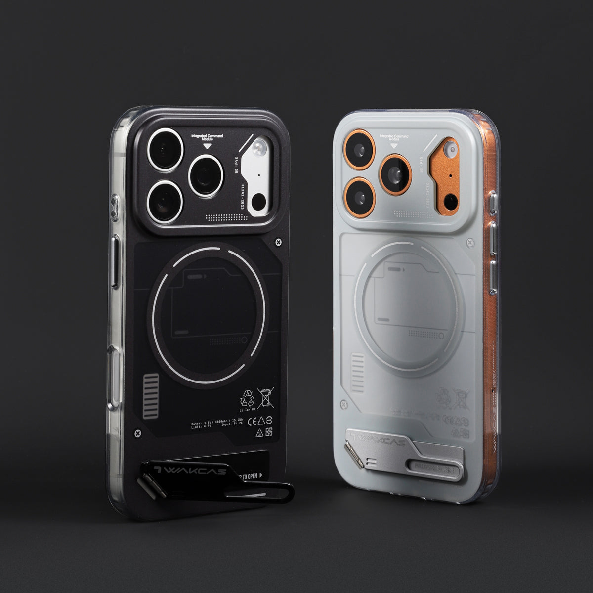 Black and grey cases on a dark background
