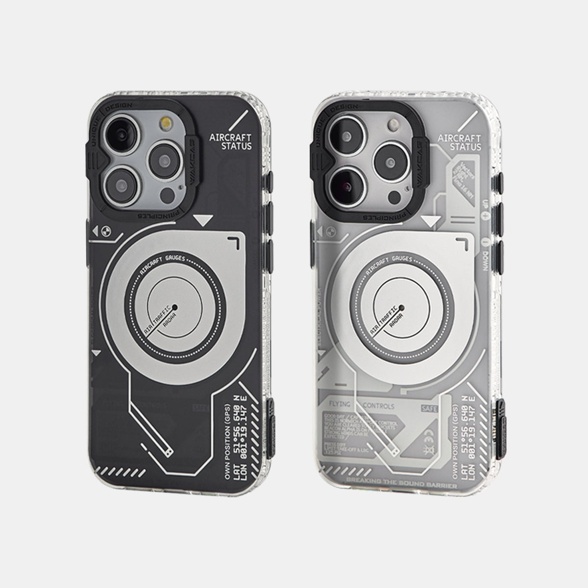 Black Semi-Transparent and White Transparent aircraft status cases side by side