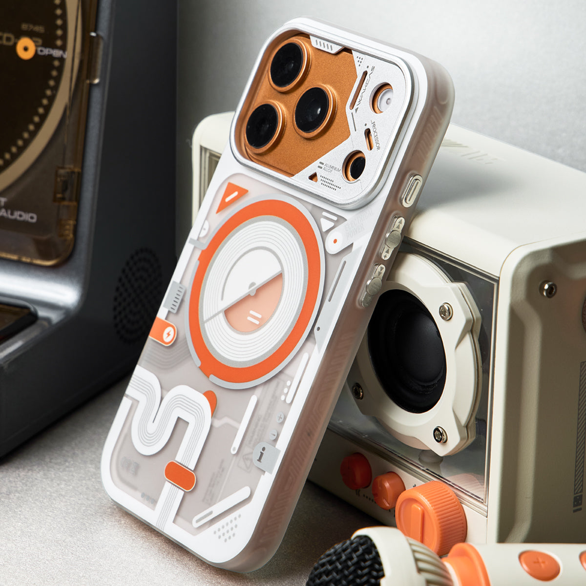 White and orange case on an orange iPhone