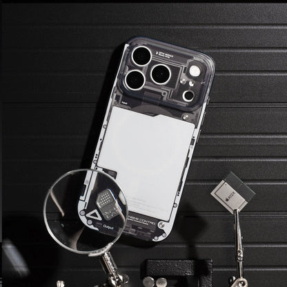 Black see-through case under a magnifier