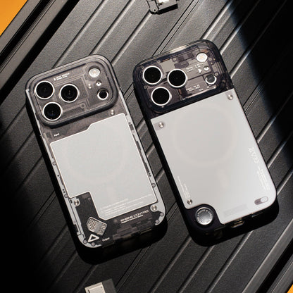 Two gloss see-through iPhone cases laid flat on a textured surface