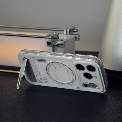 Grey case propped on its kickstand, side profile