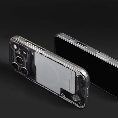 Black see-through case lying flat, side profile