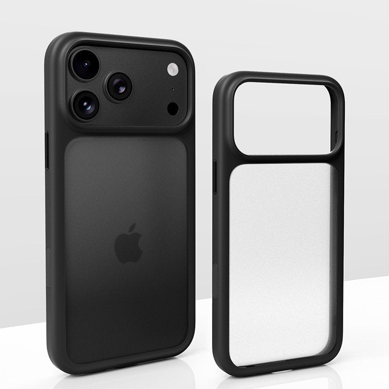 Black frosted translucent iPhone case with matte back panel