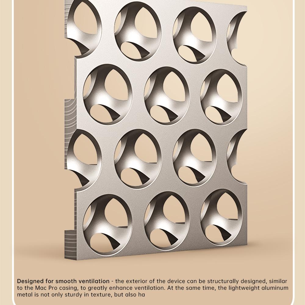 Close-up illustration of precision-cut ventilation holes in aluminum