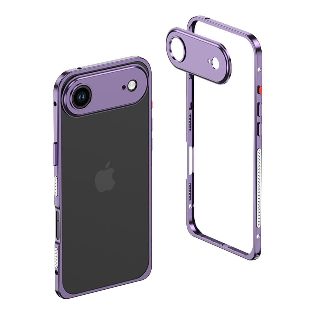 Purple metal bumper on a single-camera iPhone 17 Air