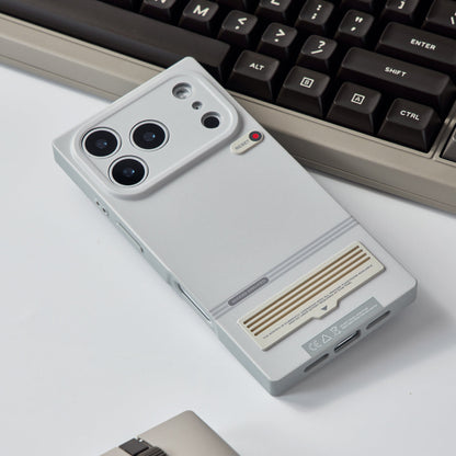 Retro terminal case lying on a keyboard