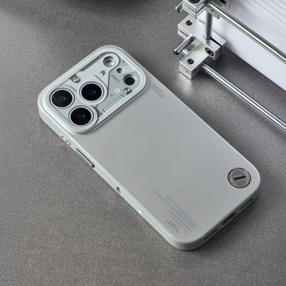 Chrome silver case lying on a gray surface