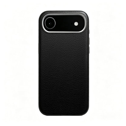 Black leather case on a single-camera iPhone 17 Air