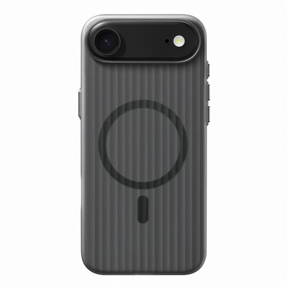 Black striped iPhone case for a single-camera model with pill-shaped camera bar