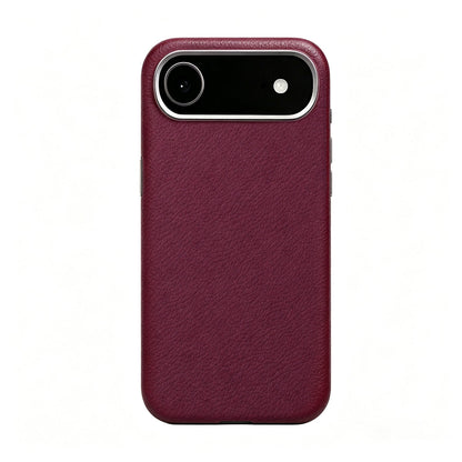 Cherry Red leather case on a single-camera iPhone 17 Air