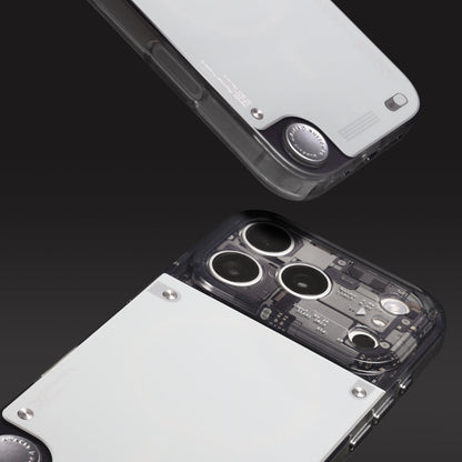 Close-up of glossy back panel and camera area of see-through case