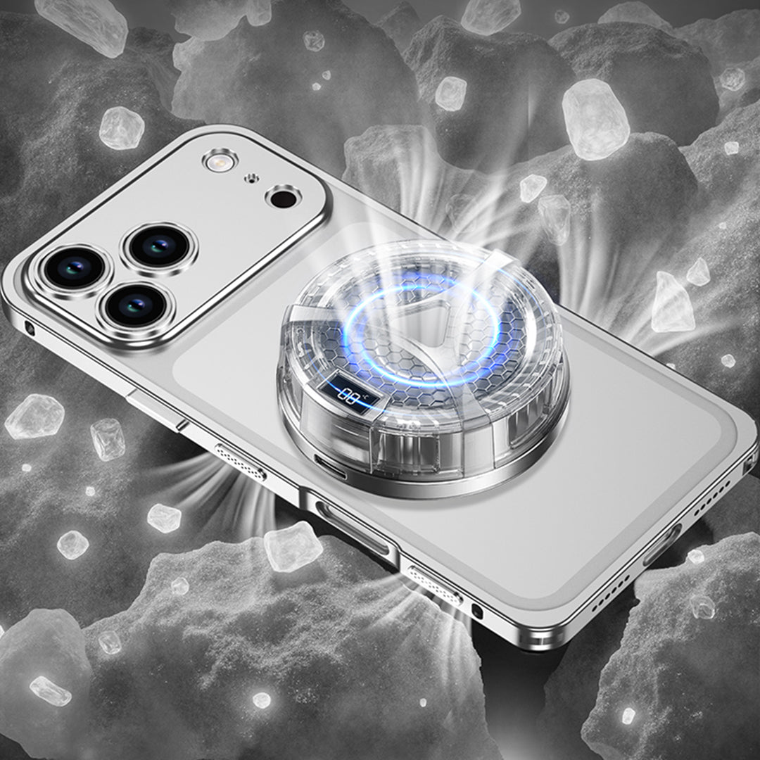 Silver metal bumper shown with a clip-on cooling fan accessory