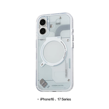 Glossy light gray MagSafe case on an iPhone 16 or iPhone 17 model