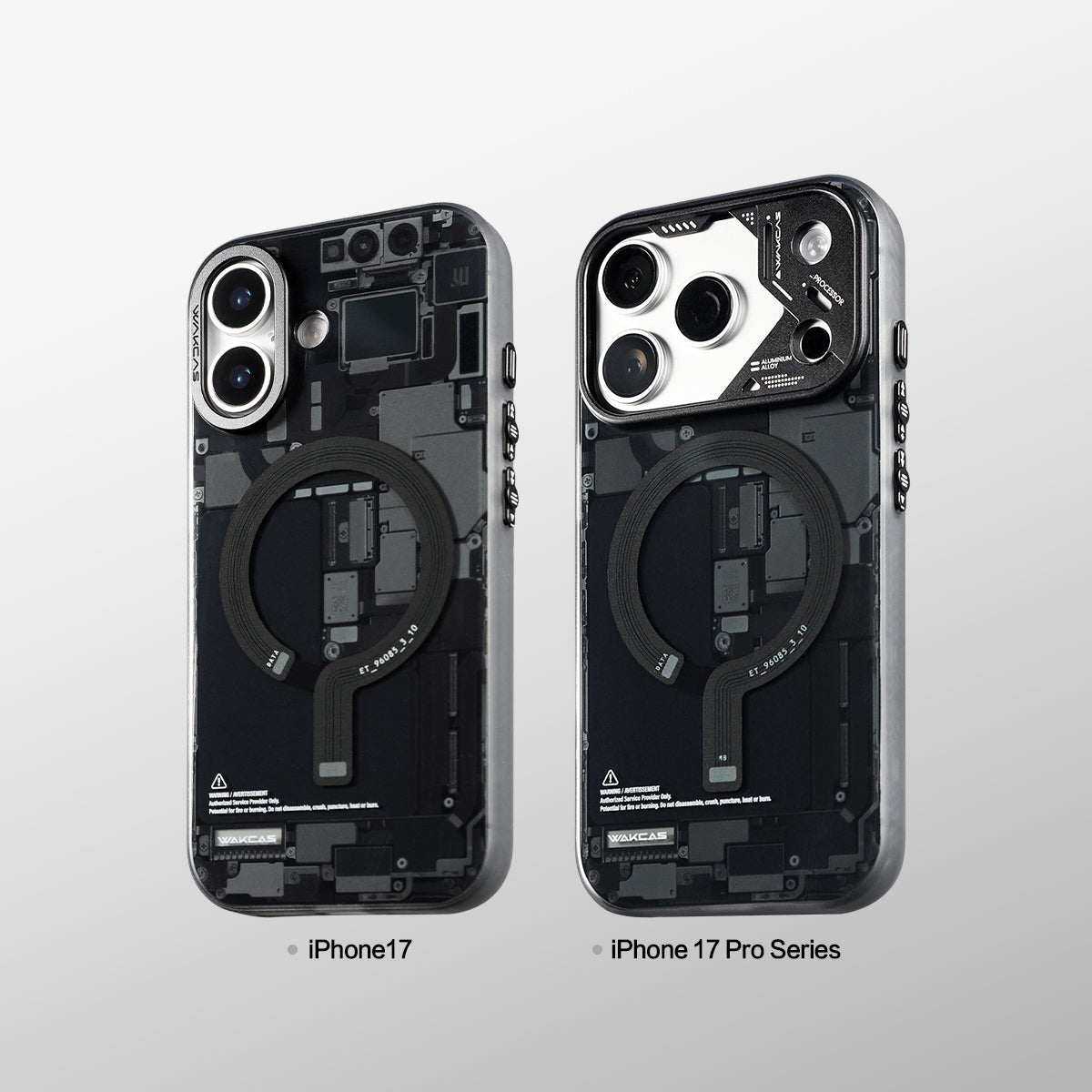 Black circuit board cases for iPhone 17 and iPhone 17 Pro series compared