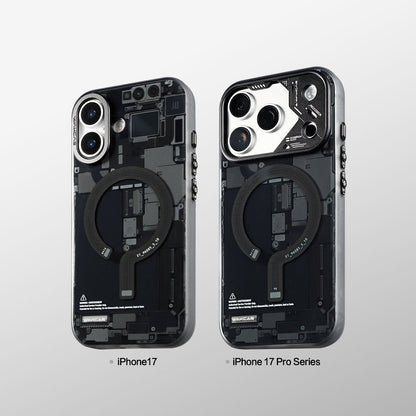 Black circuit board cases for iPhone 17 and iPhone 17 Pro series compared