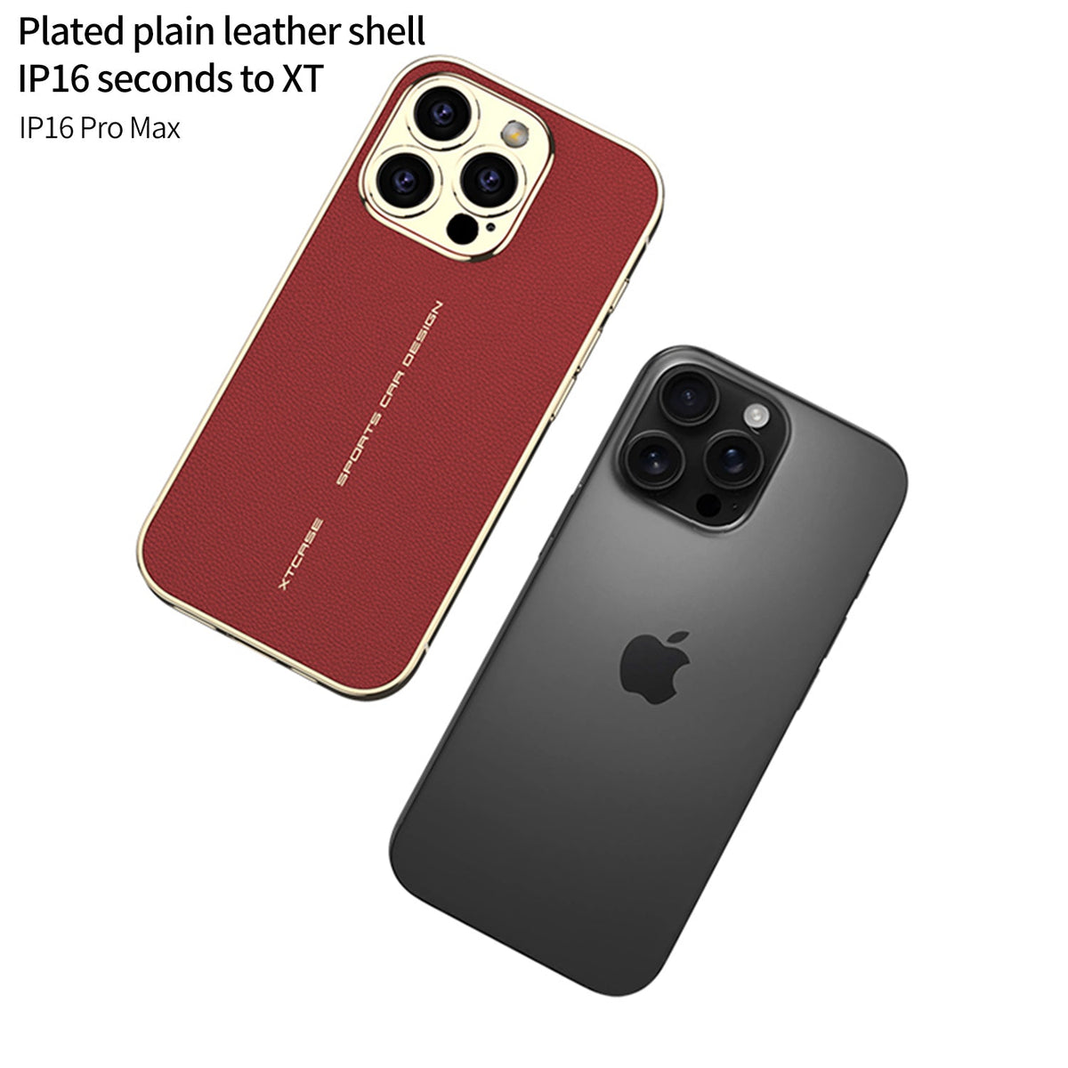 Red leather-look iPhone case lying at an angle next to a black iPhone
