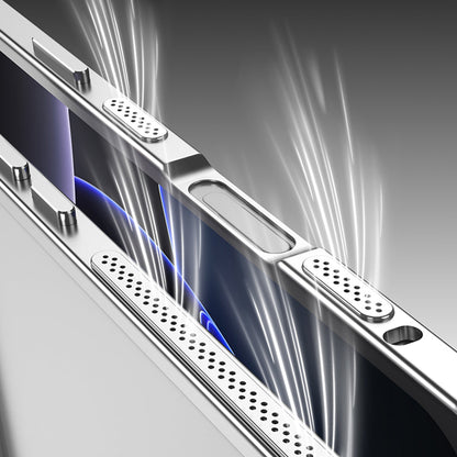 Close-up of the perforated vents along the side of a silver bumper